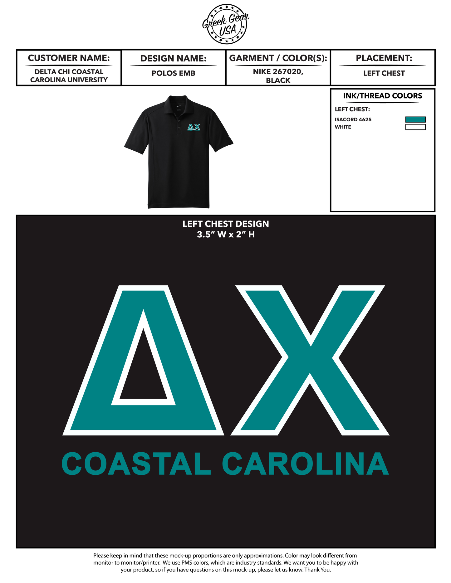 Delta Chi Coastal Carolina University Embroidered Polos 2024