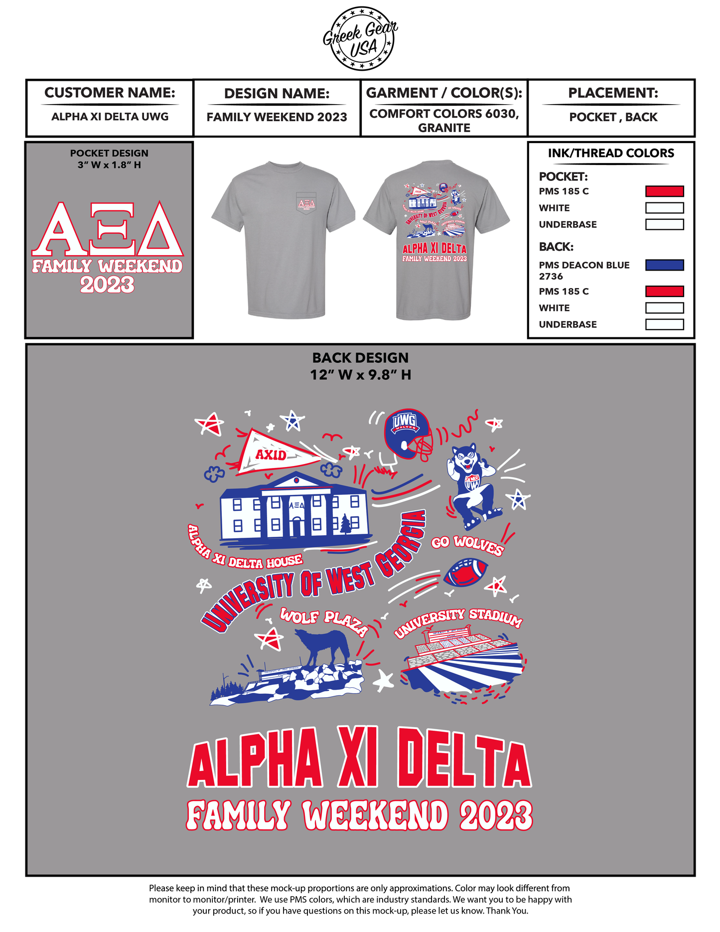 Alpha Xi Delta University of West Georgia Family Weekend 2023 Tees