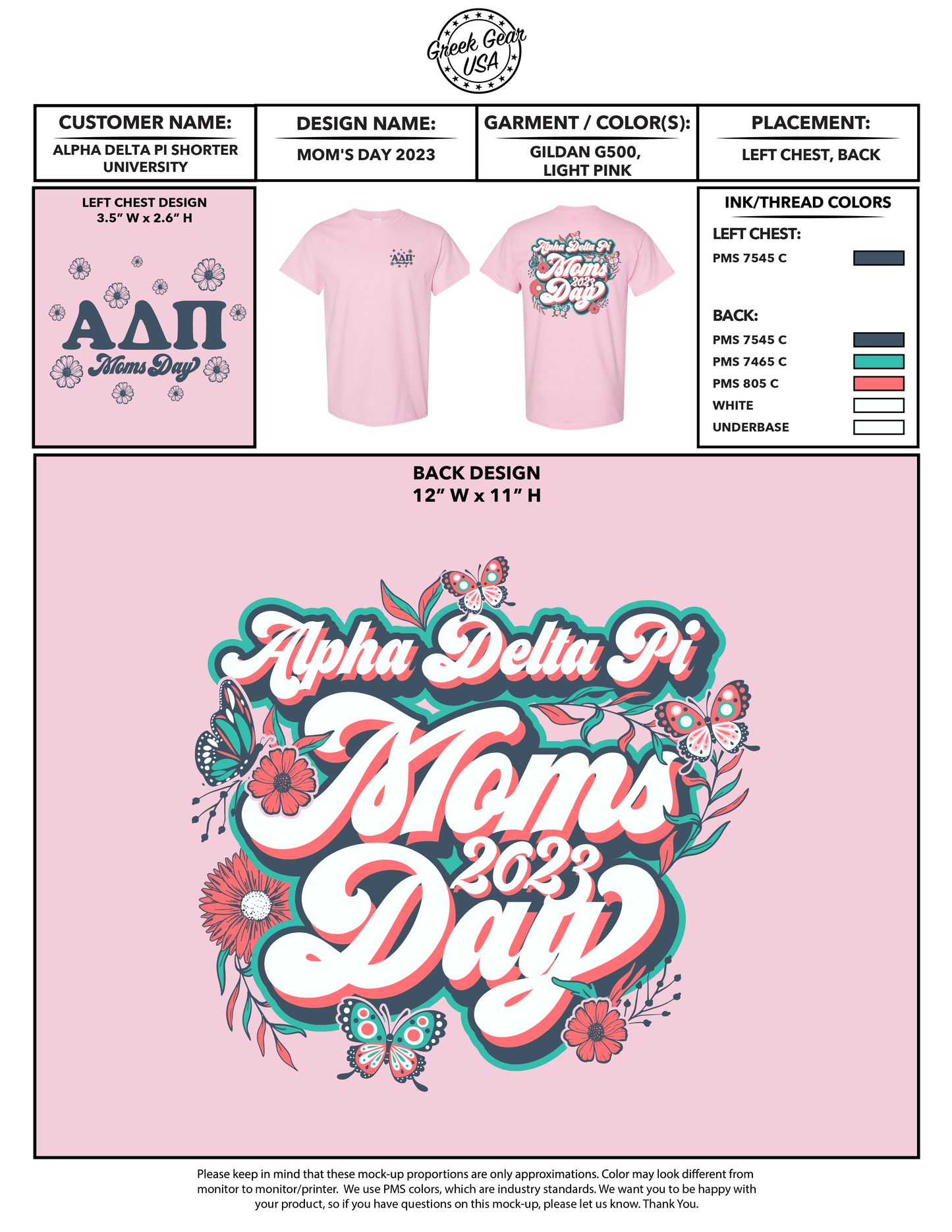 Alpha Delta Pi Shorter University Mom's Day 2023 Tees