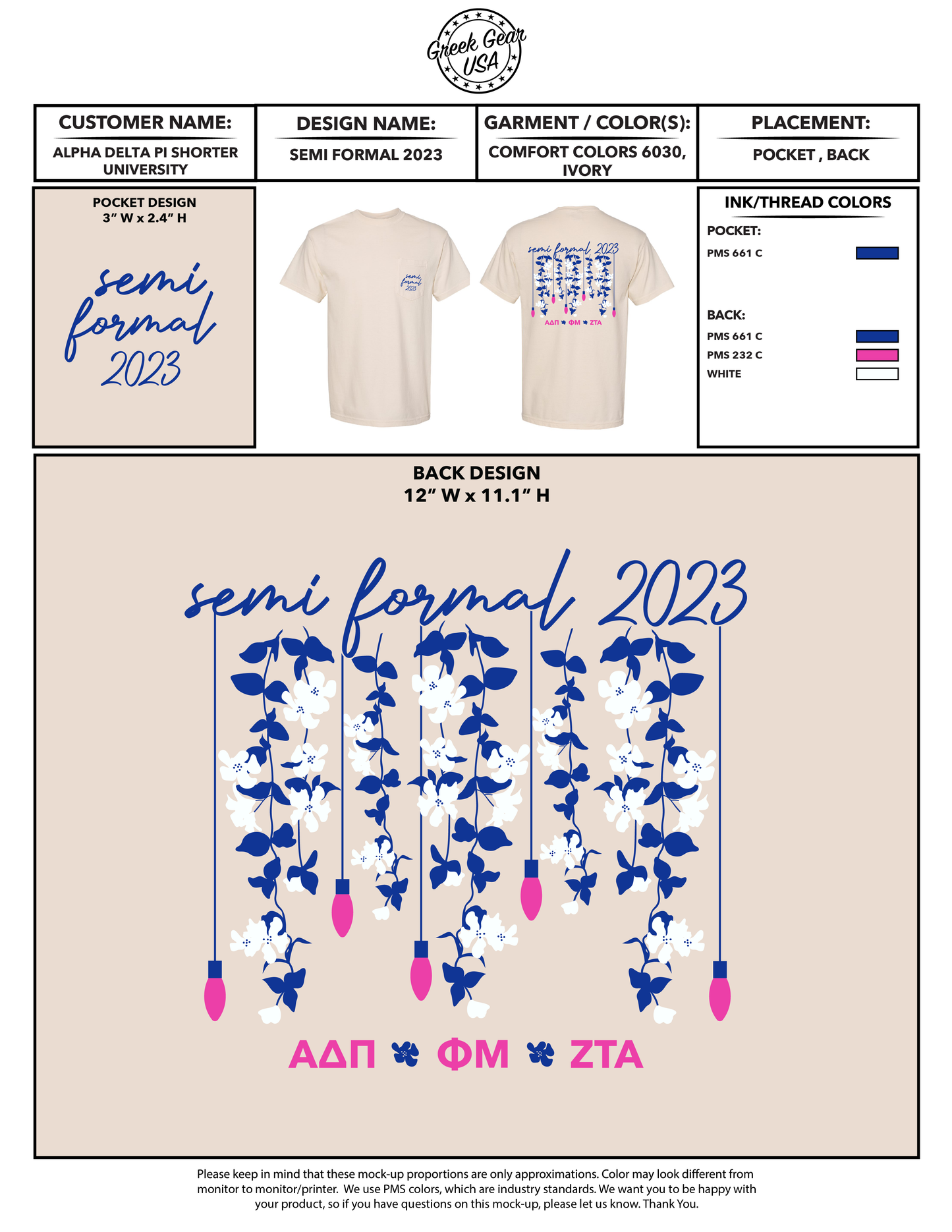 Alpha Delta Pi Shorter University Semi Formal 2023 Tees