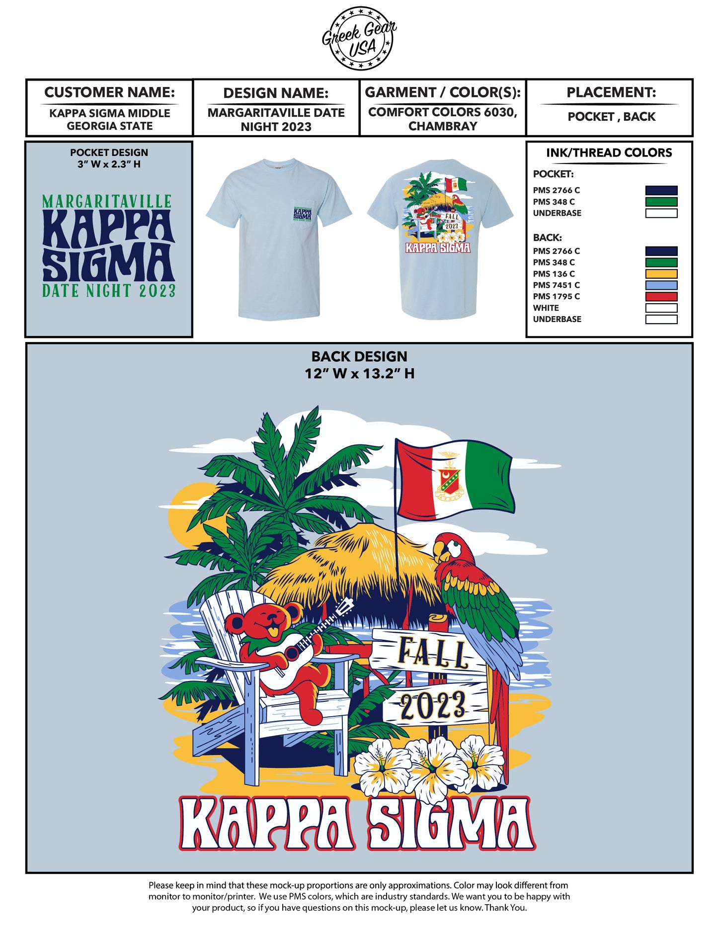 Kappa Sigma Middle Georgia State Margaritaville Date Night Fall 2023 Tees