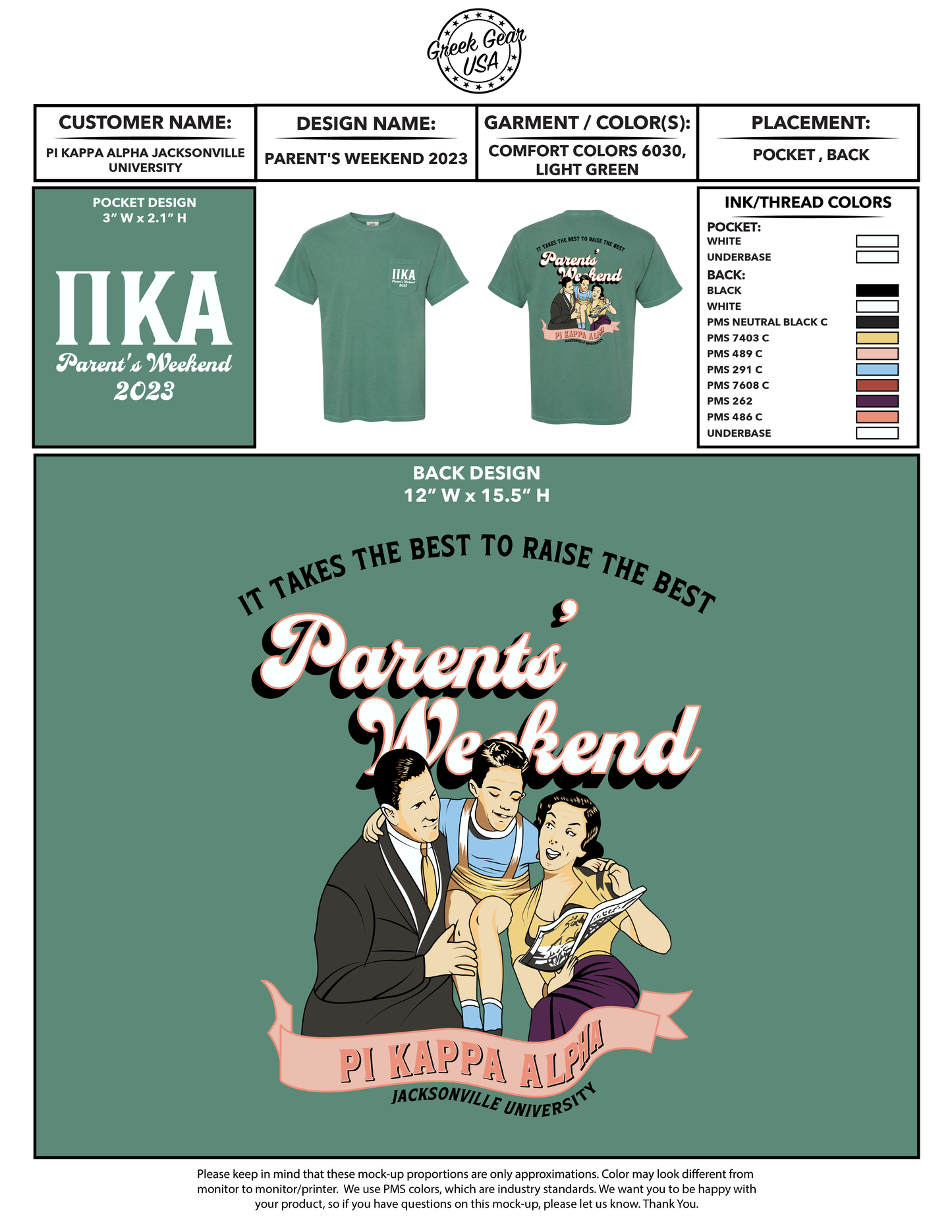 Pi Kappa Alpha Jacksonville University Parent's Weekend 2023 Tees