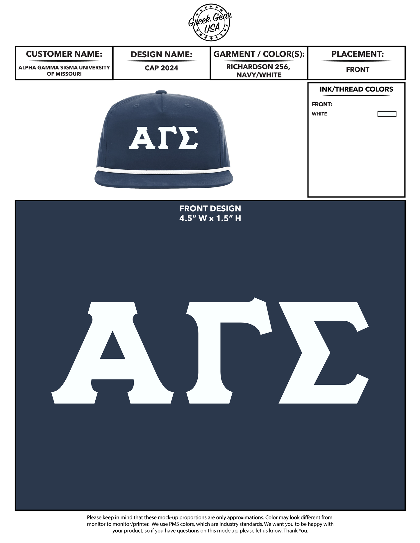 Alpha Gamma Sigma University of Missouri Embroidered Hats