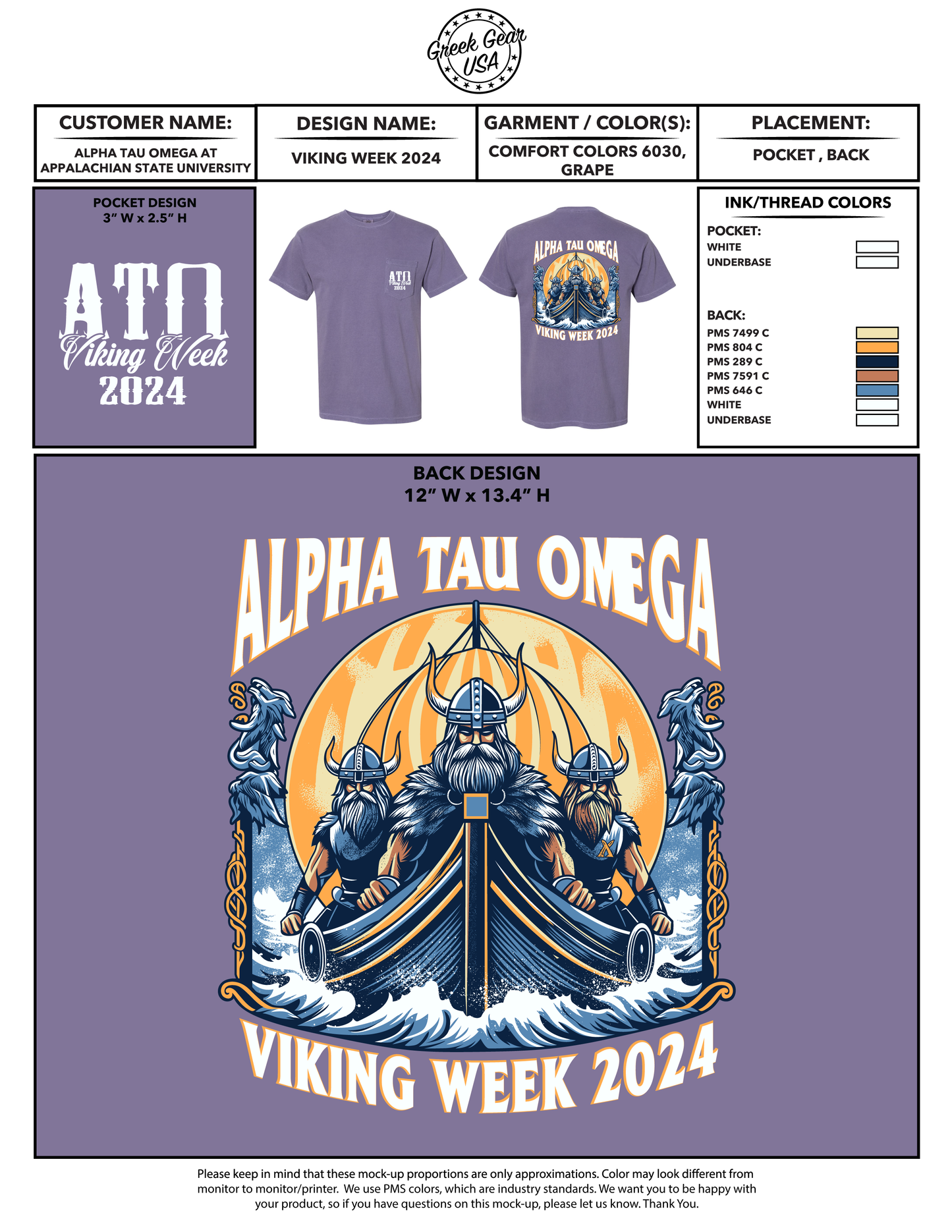 Alpha Tau Omega Appalachian State University Viking Week 2024 Tees