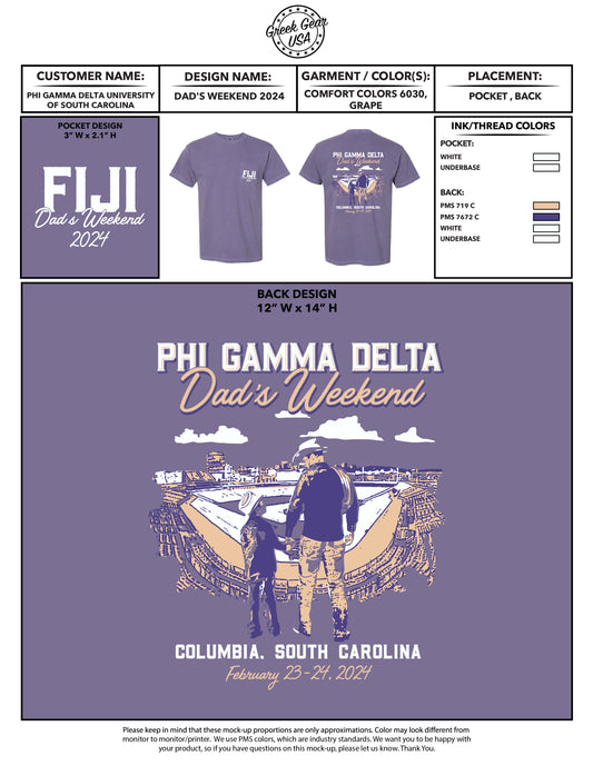 Phi Gamma Delta University of South Carolina Dad's Weekend 2024 Tees