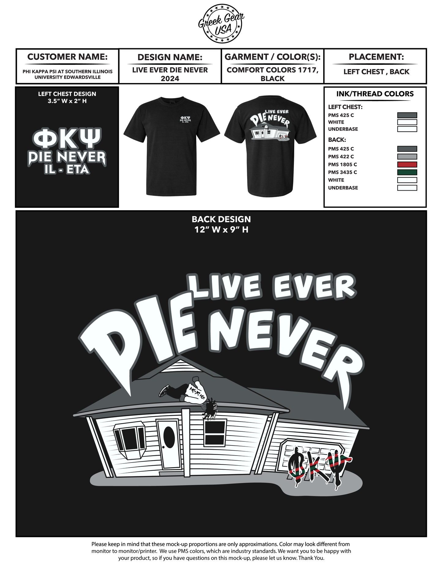 Phi Kappa Psi Southern Illinois University Edwardsville "Live Ever Die Never" Apparel 2024