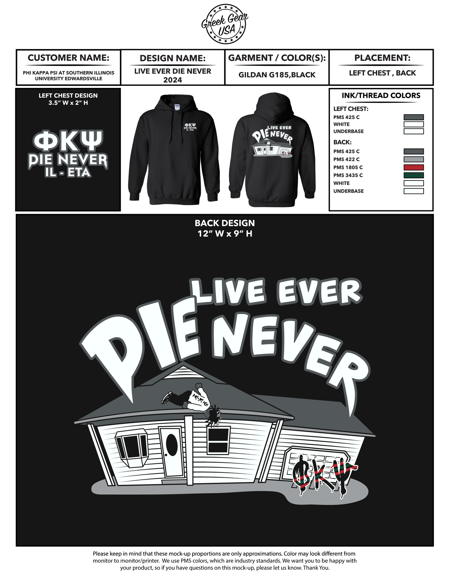 Phi Kappa Psi Southern Illinois University Edwardsville "Live Ever Die Never" Apparel 2024